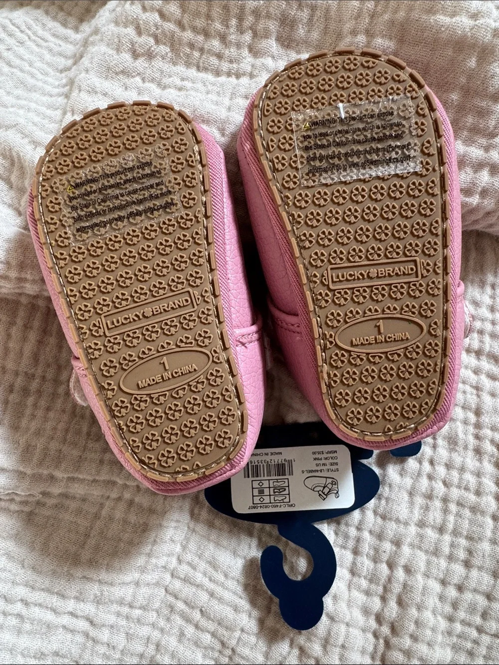 Lucky Brand Mabel Pink Bow Mary Jane Crib Shoes Baby Girl 0-3m Size 1 Soft Sole